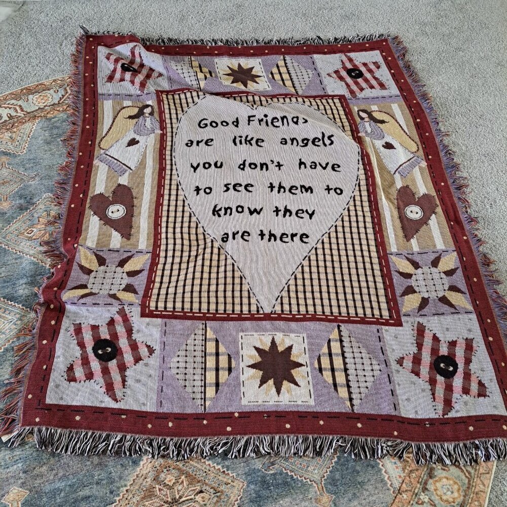 New Mallory Lane Tapestry Blanket Friends Are Like Angels Lap Great Gift NEW